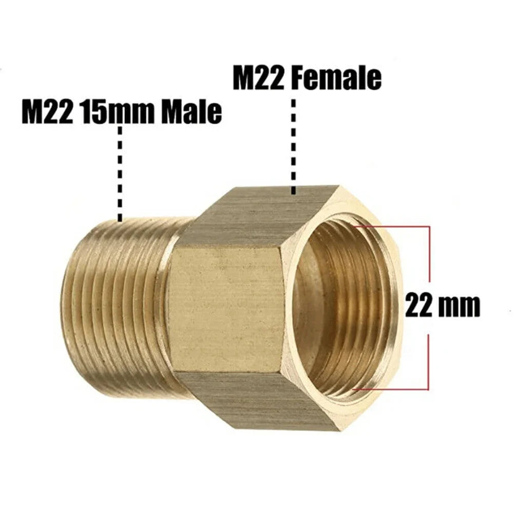 High Pressure Washer Gun Copper Brass M22 15mm Male Thread To M22 14mm Female Hose To Hose Connection Metric Pipe To Gun Adapter