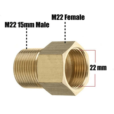High Pressure Washer Gun Copper Brass M22 15mm Male Thread To M22 14mm Female Hose To Hose Connection Metric Pipe To Gun Adapter