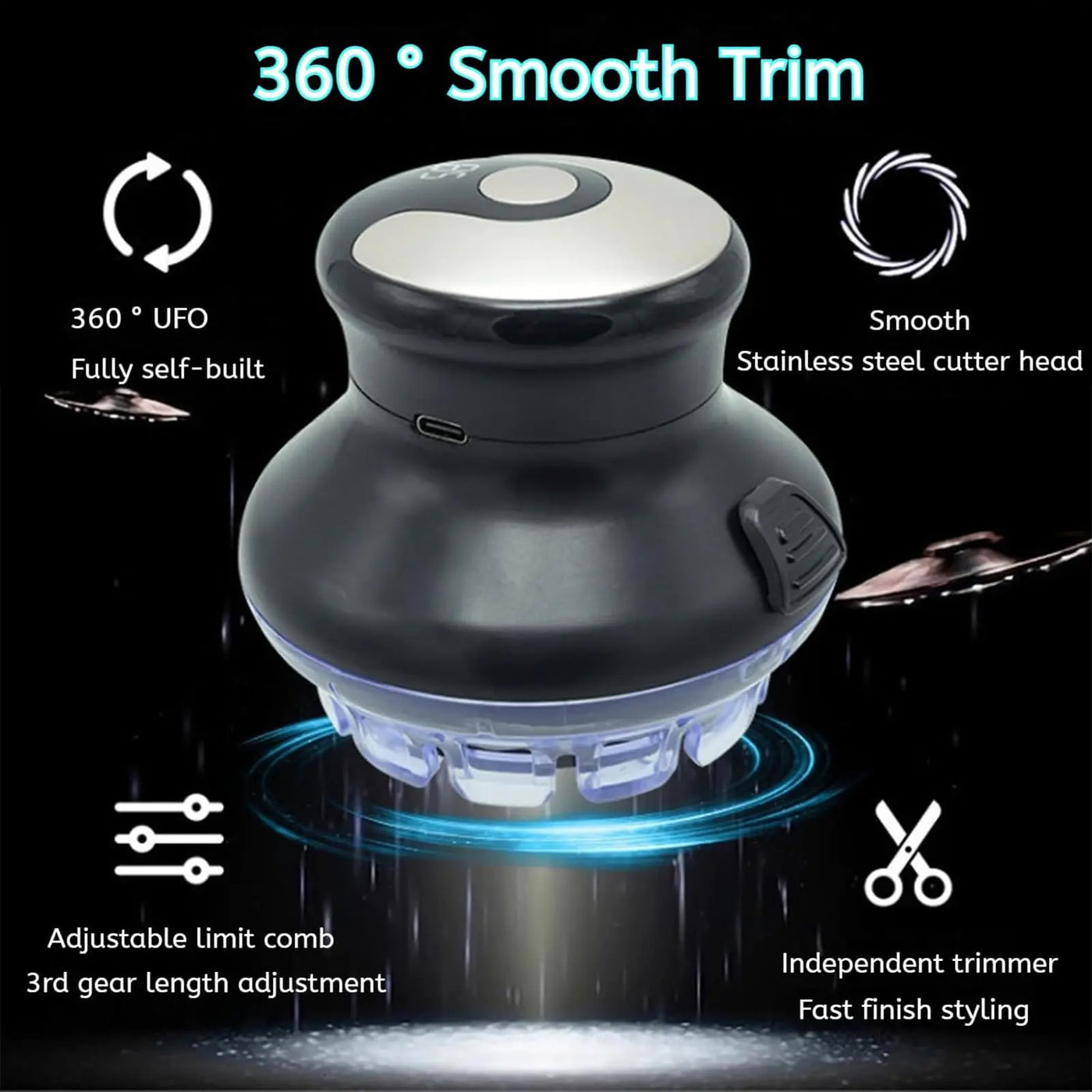 Wireless circular hair clipper with LED display, 2025 new circular fast hair clipper, 3-12mm length adjustable self-hair kit