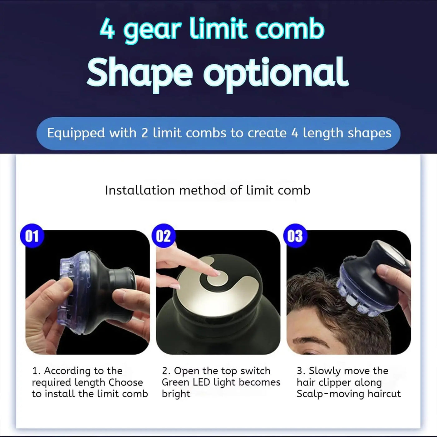 Wireless circular hair clipper with LED display, 2025 new circular fast hair clipper, 3-12mm length adjustable self-hair kit