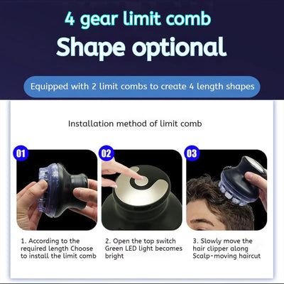 Wireless circular hair clipper with LED display, 2025 new circular fast hair clipper, 3-12mm length adjustable self-hair kit