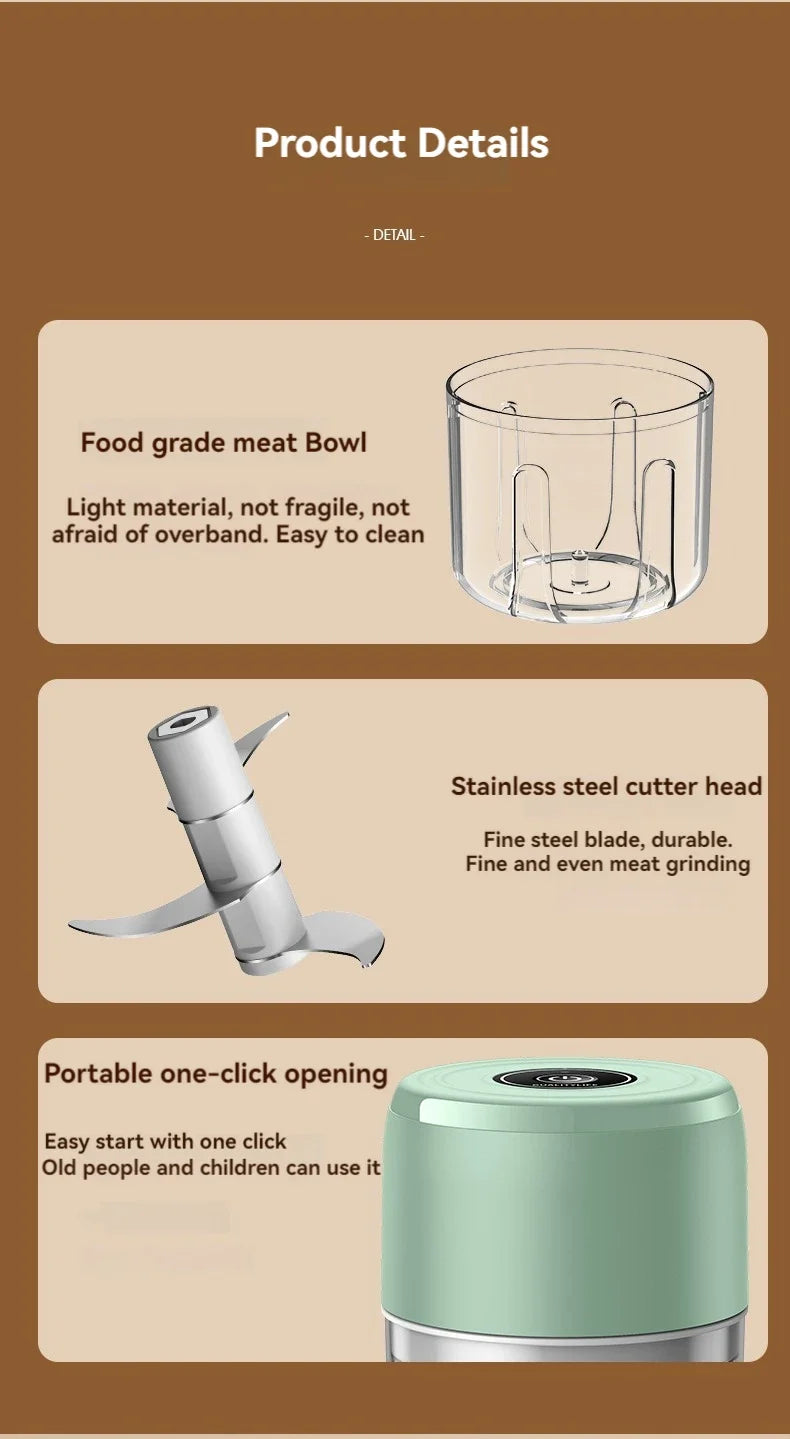 Hot Sale Mini Electric Garlic Chopper100ml Kitchen Tool Portable Cordless USB Charging Meat Grinder Food Onion Vegetable Chopper