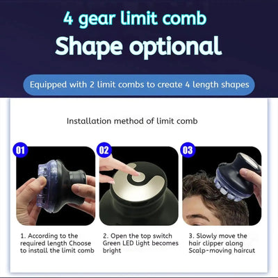 Wireless circular hair clipper with LED display, 2025 new circular fast hair clipper, 3-12mm length adjustable self-hair kit