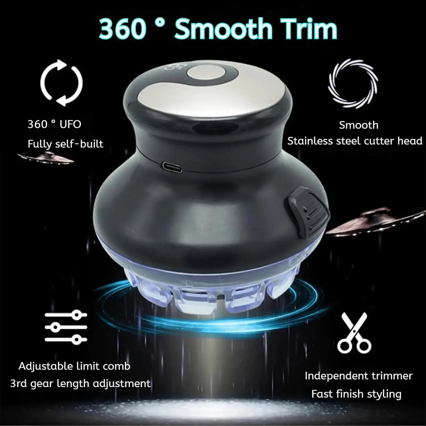 Wireless circular hair clipper with LED display, 2025 new circular fast hair clipper, 3-12mm length adjustable self-hair kit