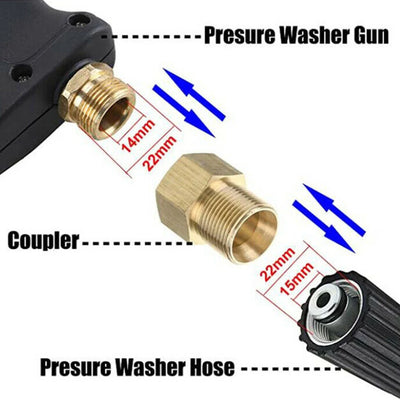 High Pressure Washer Gun Copper Brass M22 15mm Male Thread To M22 14mm Female Hose To Hose Connection Metric Pipe To Gun Adapter